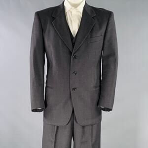 VALENTINO Size 43 Regular Grey Charcoal Virgin Wool Notch Lapel Suit